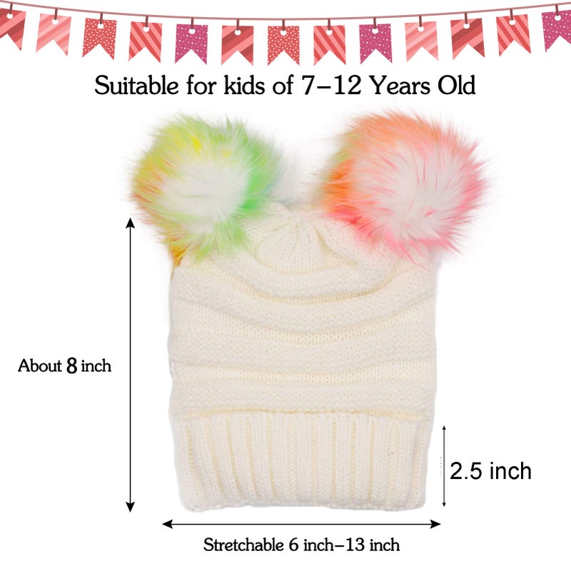 ACTLATI Kids Winter Knitted Beanie Hat Colorful Pompom Ears Ski Hat for Boy Girl(Ages 7-12) - Image 3